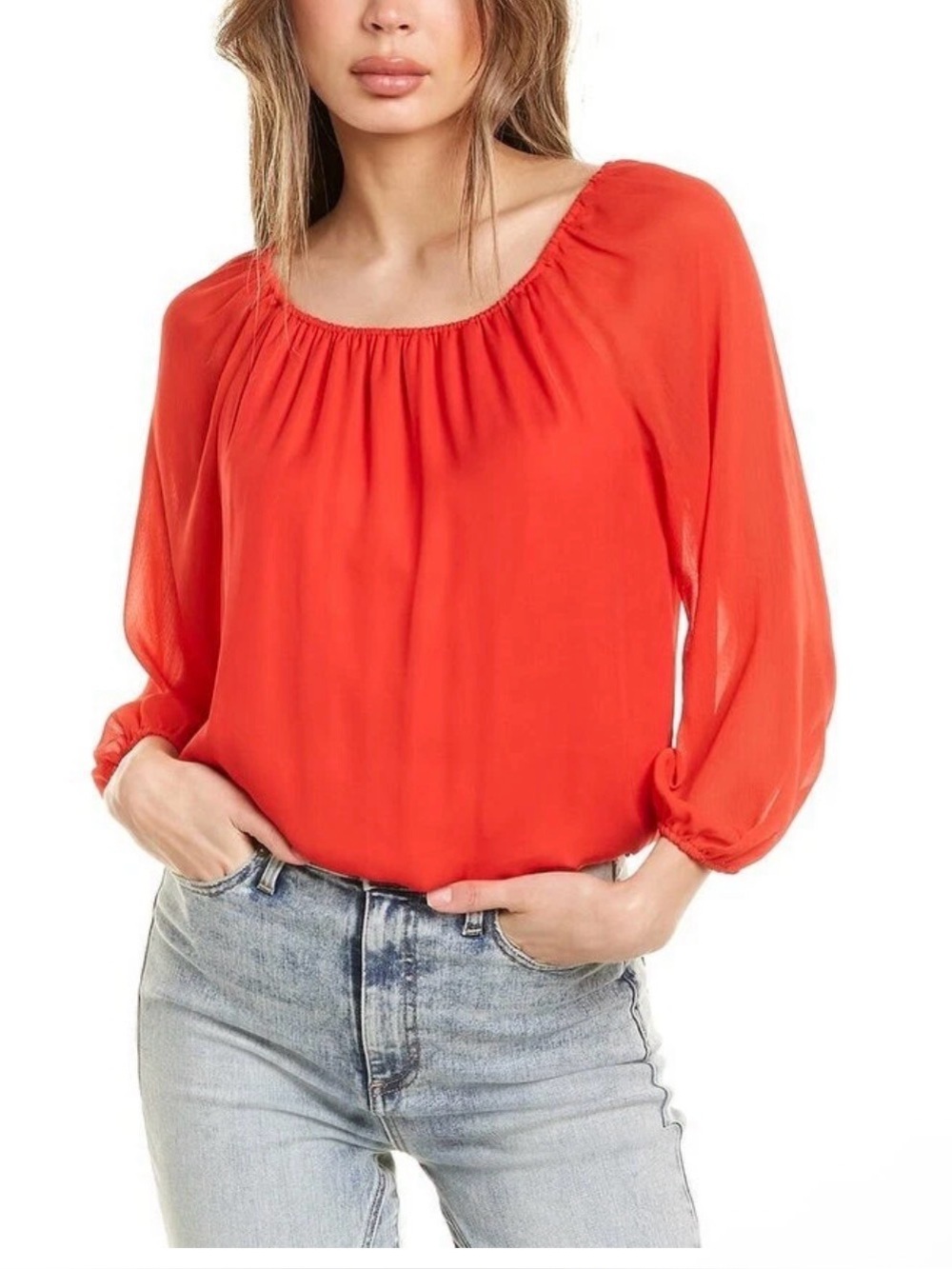 Alice + Olivia Bright Red Peasant Blouse